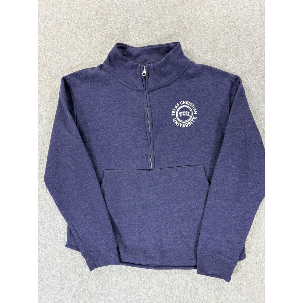 TCU Horned Frogs 1/4 Zip Screened Logo Sweatshirt (Women's Medium) Purple